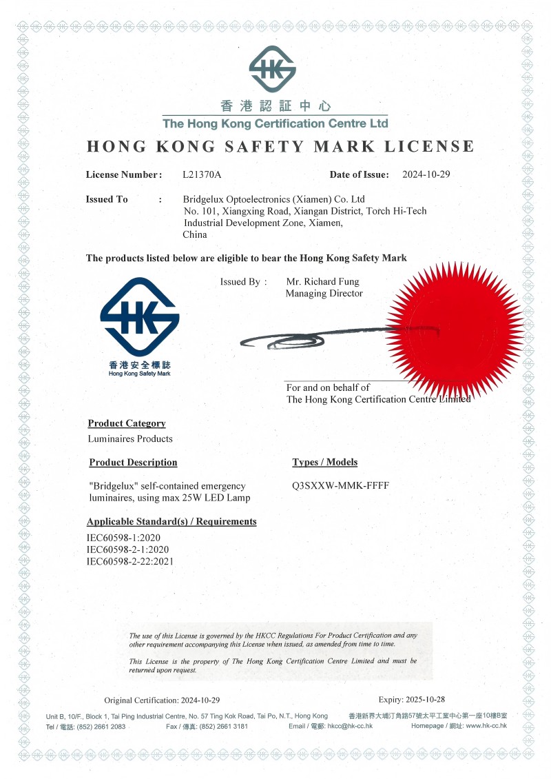 Produkt Fanxstar je schválený licenciou Authority Certificate Hong Kong Safety Mark License